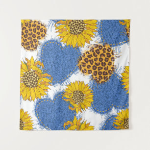Tenture Coeurs Denim en tissu avec bords déchirés et le