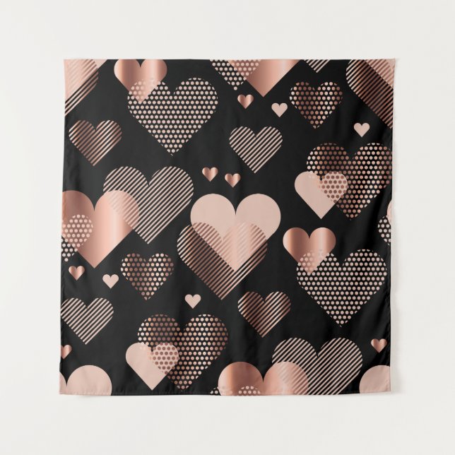 Tenture Coeurs d'or rose, noir vintage. (Devant)