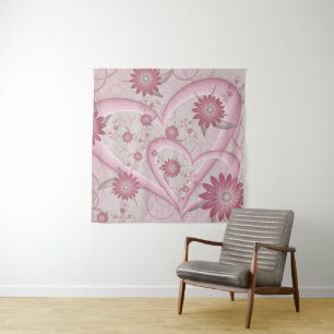 Tenture Cœurs et fleurs abstraits roses Amour Art fractal