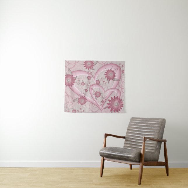 Tenture Cœurs et fleurs abstraits roses Amour Art fractal (En situation (horizontale))