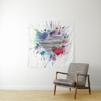 Tenture Coeurs Et Lavages Dans L'Aquarelle