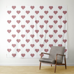 Tenture Cœurs Rose Doré Pailletés Fond Blanc