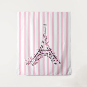 Tenture Cœurs roses et papillons Paris Tour Eiffel Filles