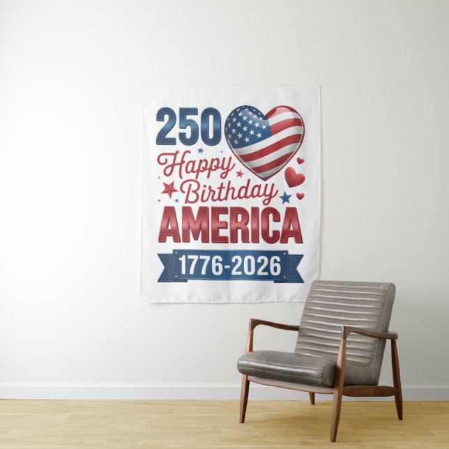 Tenture Cœurs USA 1776 2026 4 juillet (En situation)