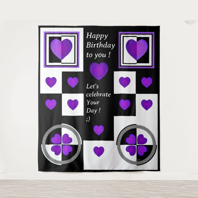 Tenture Cœurs violets B & N qui battent (Devant)