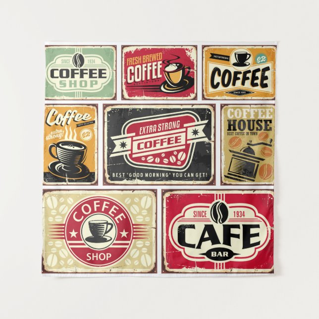 Tenture Coffee signes et collection étiquette. Retro et vi (Devant)