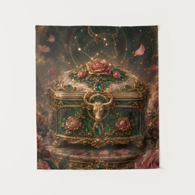 Tenture Coffret Trésor Rose Taureau Art Zodiaque (Devant)