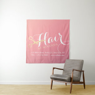 Tenture Coiffeur Salon de Maquillage Moderne Ciseaux Rose 
