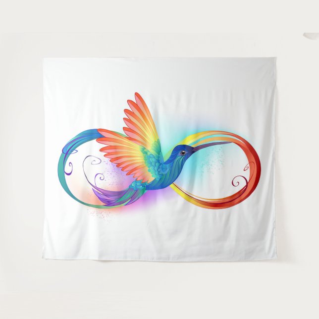 Tenture Colibri arc-en-ciel avec symbole Infinity (Devant (Horizontal))
