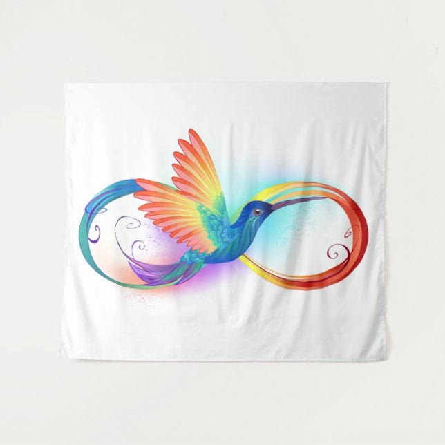 Tenture Colibri arc-en-ciel avec symbole Infinity (Devant (Horizontal))