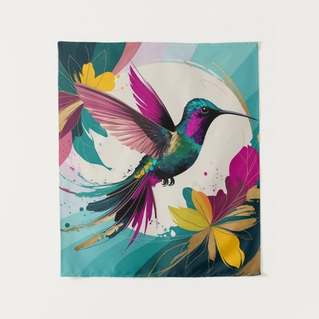 Tenture Colibri en vol : une Abstraite tropicale (Devant)