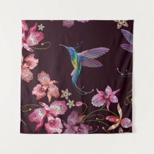 Tenture Colibri et orchidée, mode sans couture tropicale.