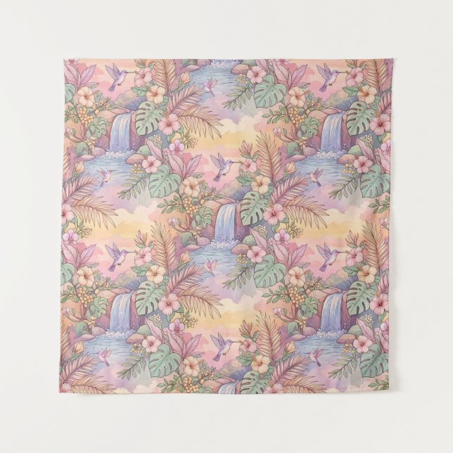 Tenture Colibris Hibiscus Cascade Joie  (Devant)