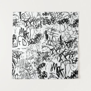 Tenture Collage Abstrait de graffiti noir et blanc