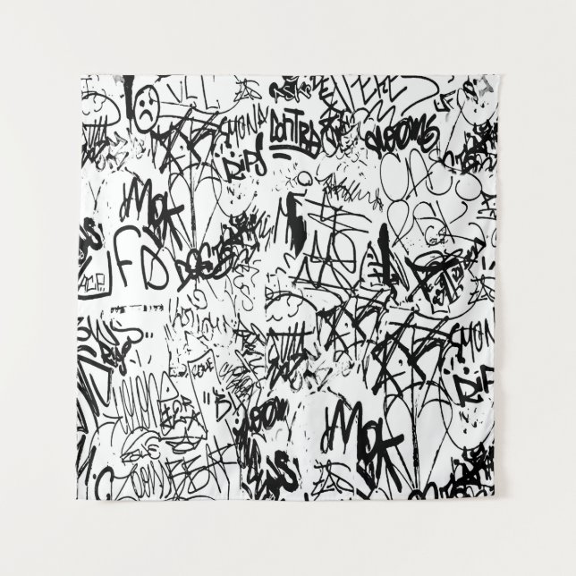 Tenture Collage Abstrait de graffiti noir et blanc (Devant)