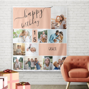Tenture Collage de 10 Photos Personnalisé Abricot Tout Âge