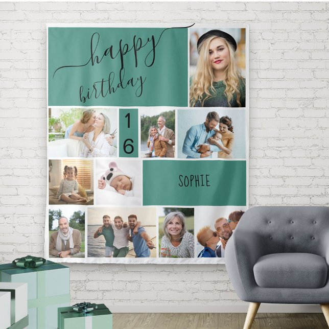 Tenture Collage de 10 photos personnalisé vert pour tout â (Créateur téléchargé)