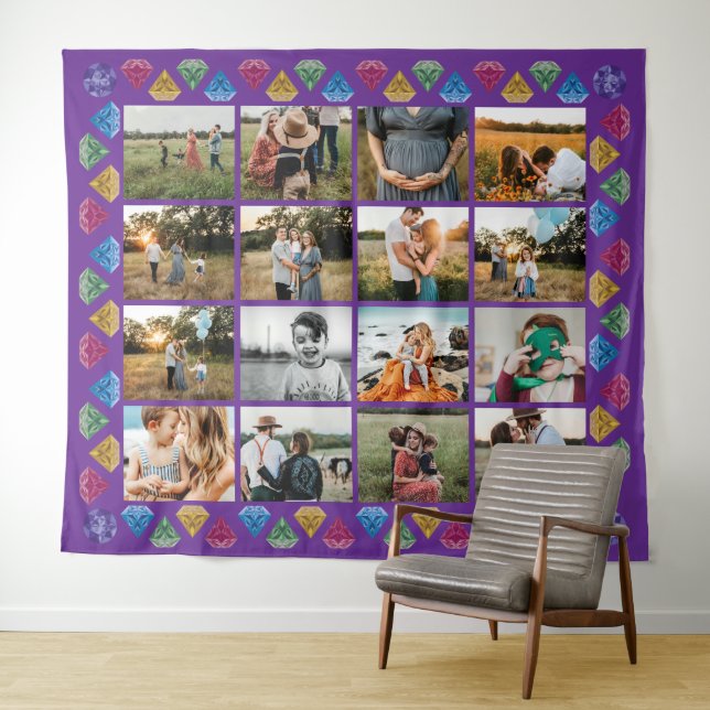 Tenture Collage de 16 photos personnalisé, diamant géant m (En situation (horizontale))