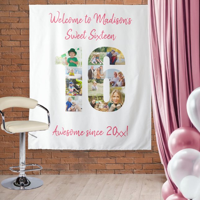 Tenture Collage de photos de fête d'anniversaire 16 ans Fo (Créateur téléchargé)