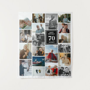 Tenture Collage de photos noir Joyeux Anniversaire Nom & Â