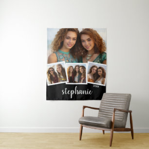 Tenture Collage photo 4 tendance Nom du script noir blanc