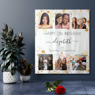 Tenture Collage photo d'anniversaire blanc or meilleures a