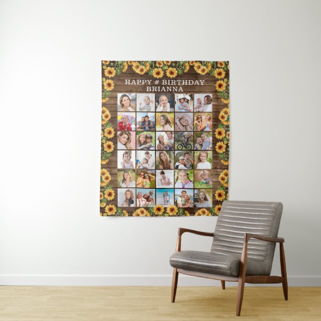 Tenture Collage photo en bois rustique tournesol 30 pour a (En situation)