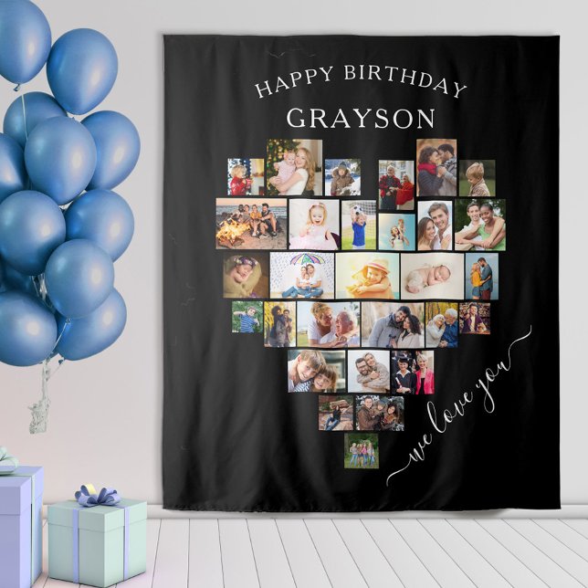 Tenture Collage photo en forme de cœur Joyeux Anniversaire (Créateur téléchargé)