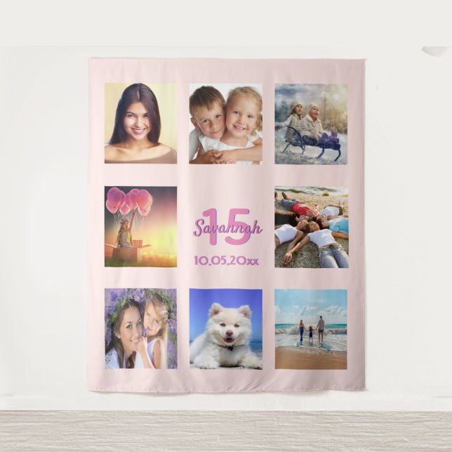 Tenture Collage photo en or rose de Quinceanera (Devant)