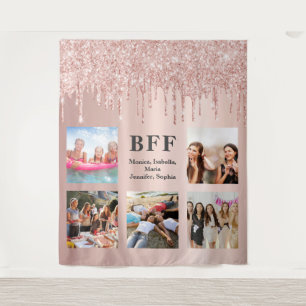 Tenture Collage photo meilleures amies rose gold pailleté 