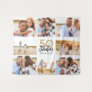 Tenture collage photo moderne noir et or pour 50e annivers