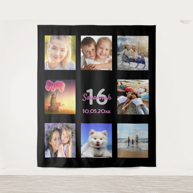 Tenture Collage photo noir pour 16 ans (Devant)