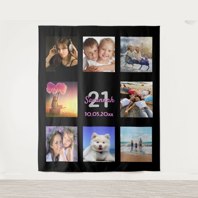 Tenture Collage photo noir pour 21 ans (Devant)