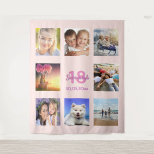 Tenture collage photo personnalisé 18 ans rose gold rose