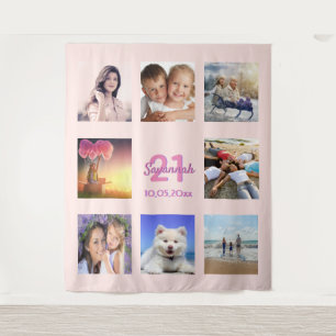 Tenture Collage photo rose gold rose et rose pour 21 ans