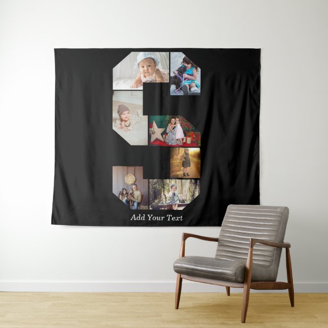 Tenture Collage photo S en lettres noires et blanches (En situation (horizontale))