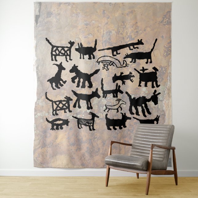 Tenture Collection Chiens et Coyote Petroglyph (En situation)