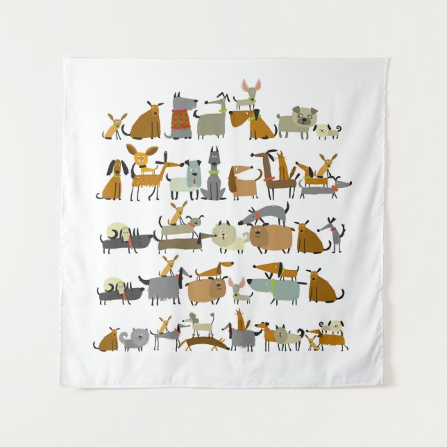 Tenture Collection de chiens mignons, illustration vintage (Devant)