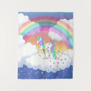 Tenture Colorful Rainbow Unicorn and Stars
