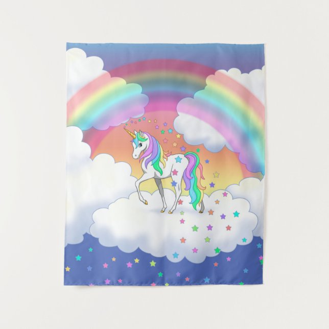 Tenture Colorful Rainbow Unicorn and Stars (Devant)