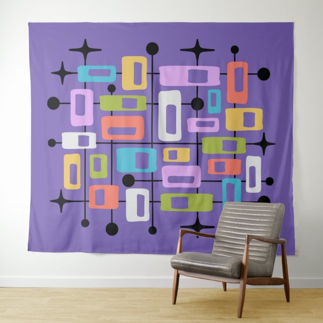 Tenture Colorful Retro Mid Century Modern Atomic Abstract (En situation (horizontale))
