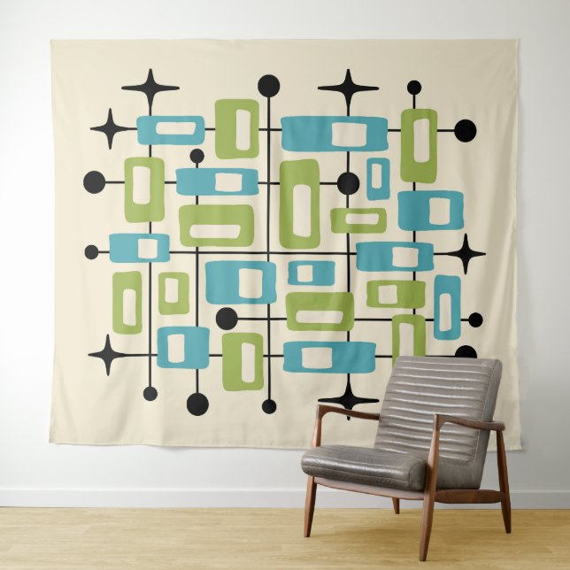 Tenture Colorful Retro Mid Century Modern Atomic Abstract (En situation (horizontale))