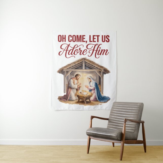 Tenture Come Adore Him Tapestry (En situation)