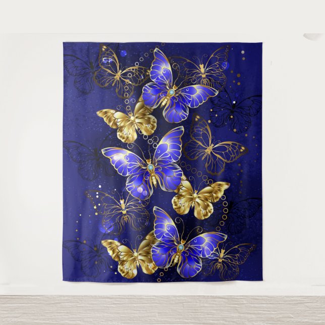 Tenture Composition avec papillons de saphir (Devant)