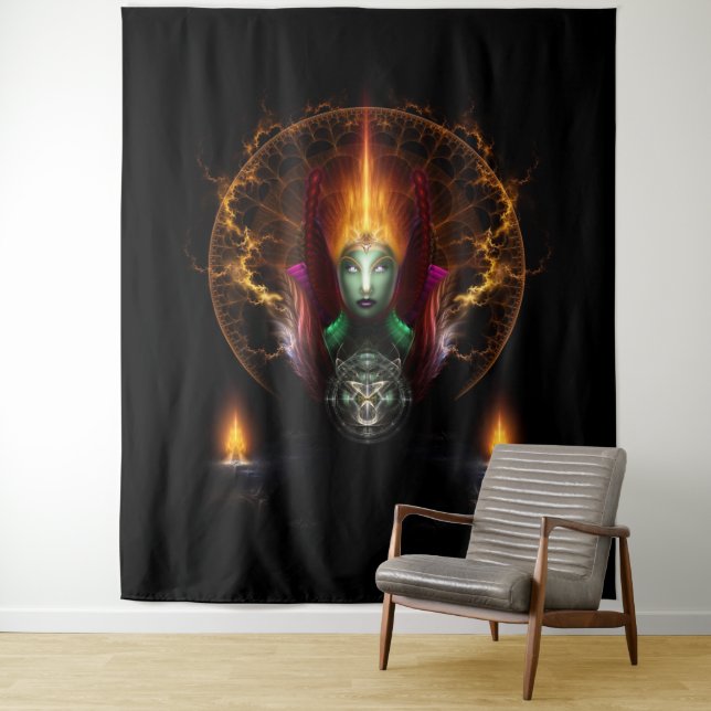 Tenture Composition De L'Art Fractal Riddian Queen Of Fire (En situation)
