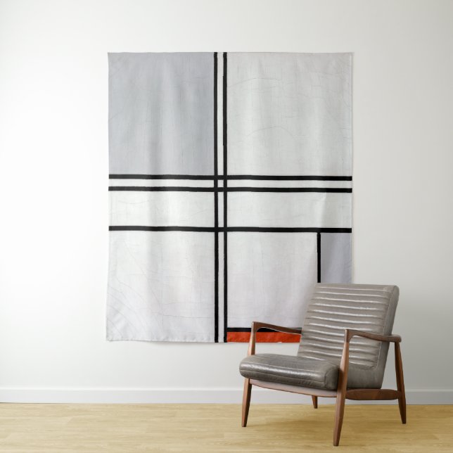 Tenture Composition (no 1) Gris-rouge | Piet Mondrian | (En situation)