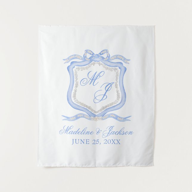 Tenture Conception aquarelle blason monogramme bleu mariag (Devant)