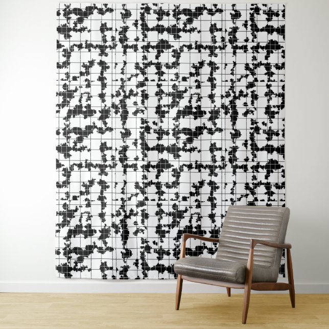 Tenture Conception d'art abstrait organique noir et blanc (En situation)