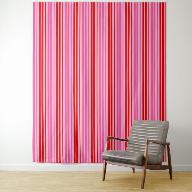 Tenture Conception de bandes verticales rose bubble gum ro (En situation)