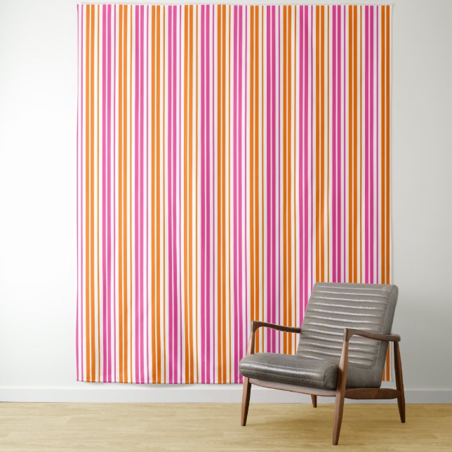 Tenture Conception de bandes verticales rose orange blanc  (En situation)